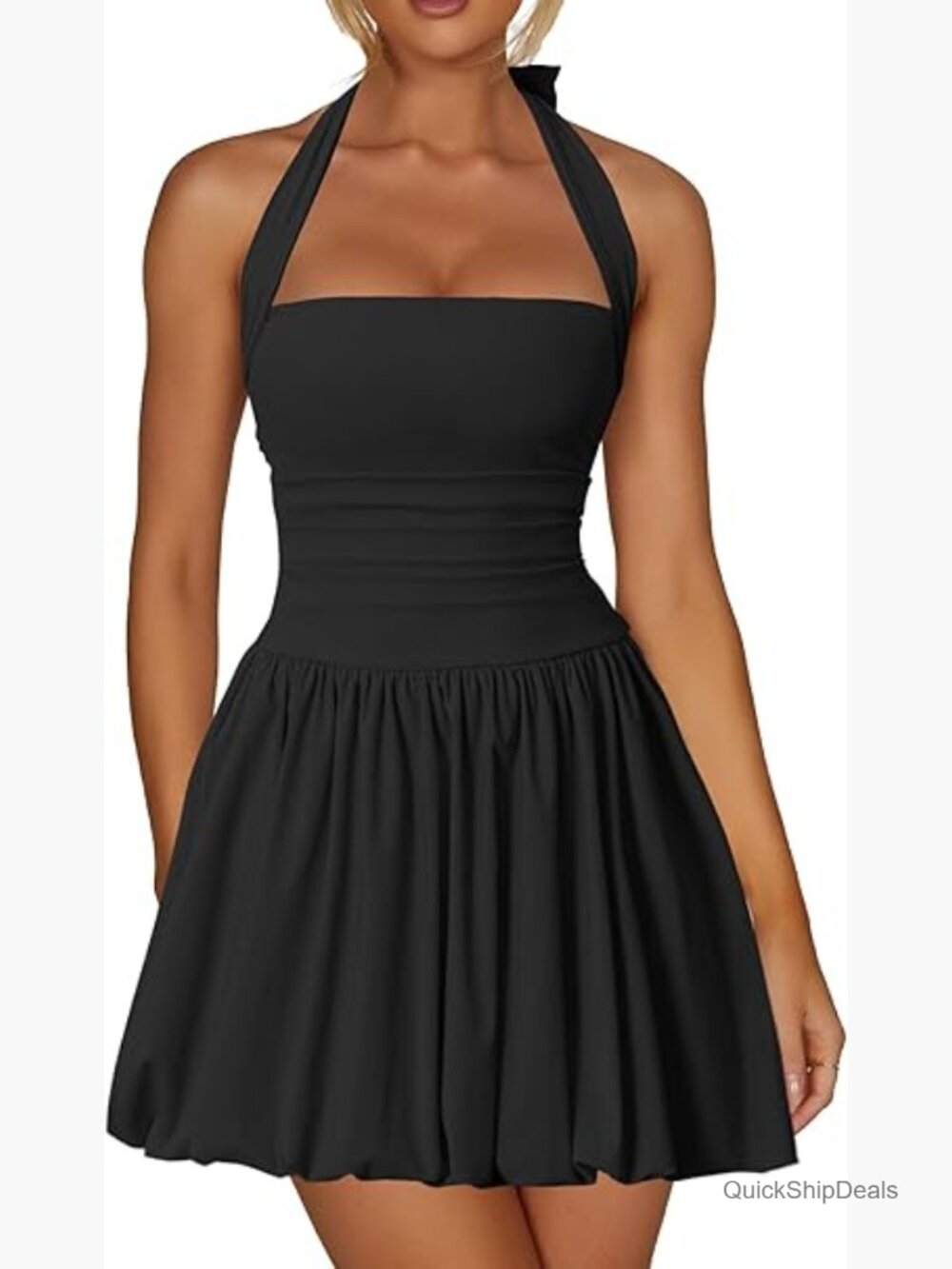 Sexy Halter Corset Mini Dress with Built-in Shorts Ruched Waist